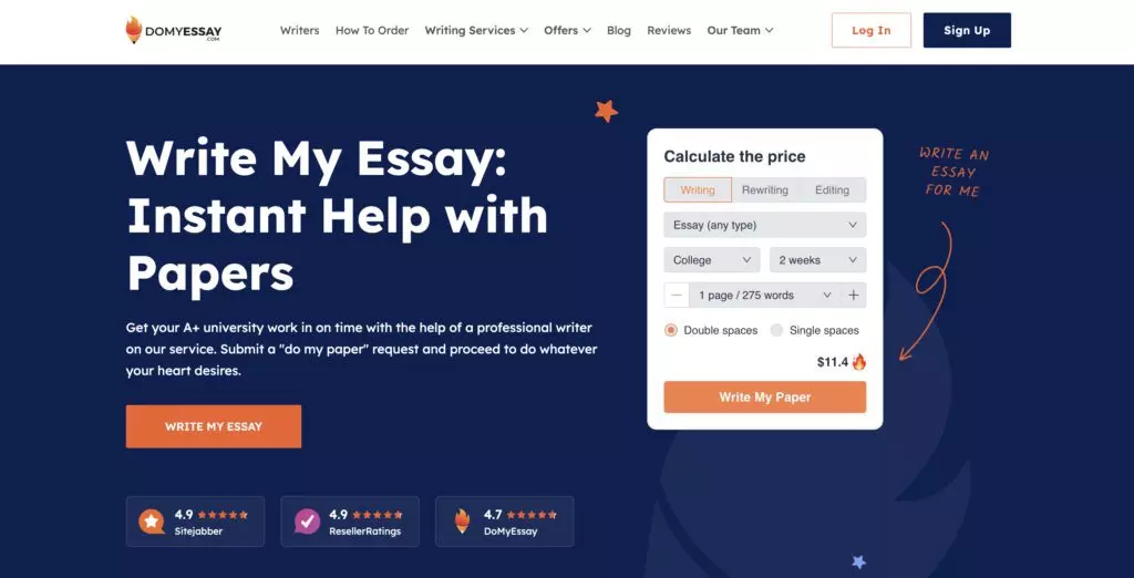 Online essay writer's screenshot