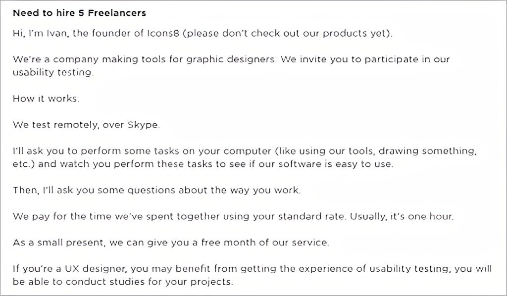 Writing Cover Letters on Freelance Marketplaces: tester job description at Icons8