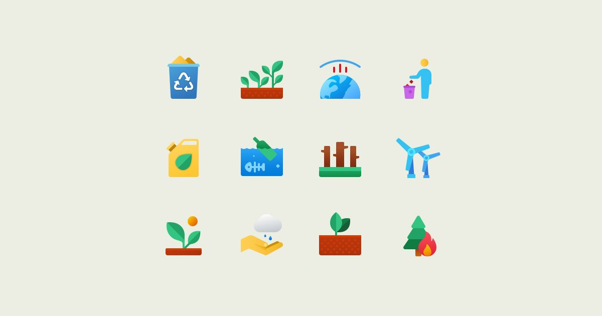 World Environment Day icons set on light green background