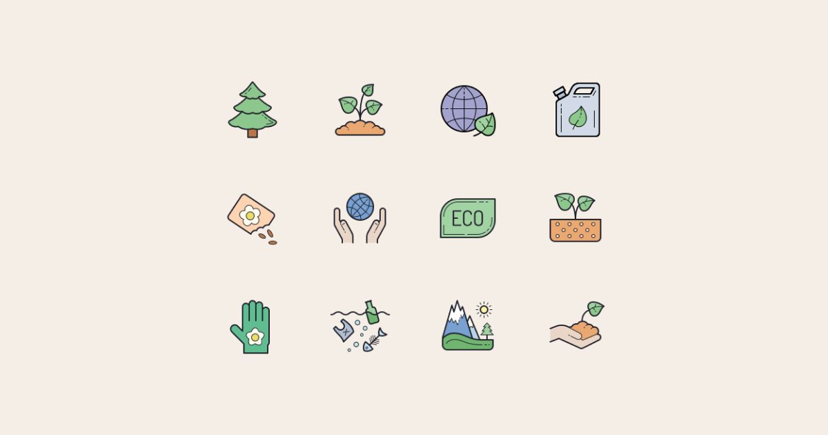 World Environment Day icons set on light red background