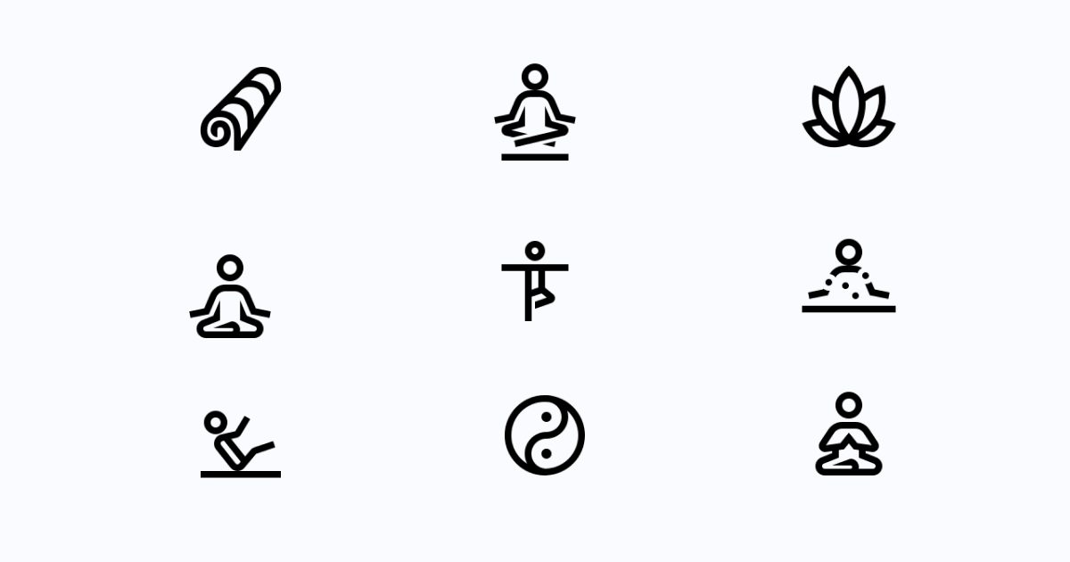 Get calm: enjoy the graphic set for the Yoga And Meditation day. Yoga And Meditation icons in the Windows 10 style