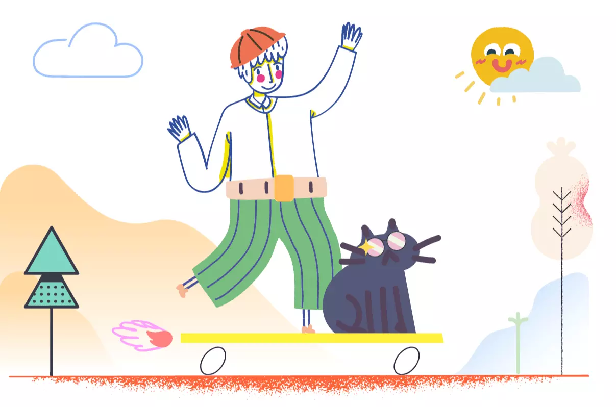 Mega Creator: a new player in DIY graphic design. Child drawing: Boy and cat