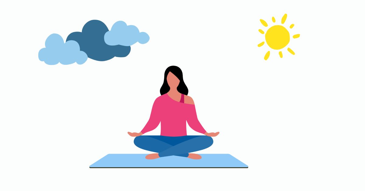 Get calm: enjoy the graphic set for the Yoga And Meditation day. Woman meditation in nature
