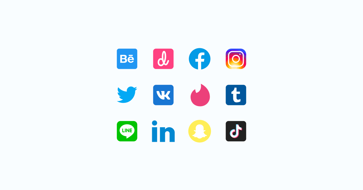 Like, Share, Repost: an ultimate bundle of eye-catching graphics for Social Media Day: icons set in Color style on light grey background