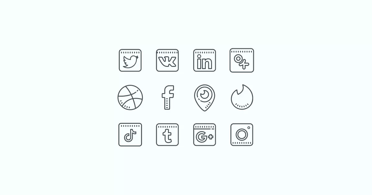 Like, Share, Repost: an ultimate bundle of eye-catching graphics for Social Media Day: icons set in Cute Outline style on light blue background