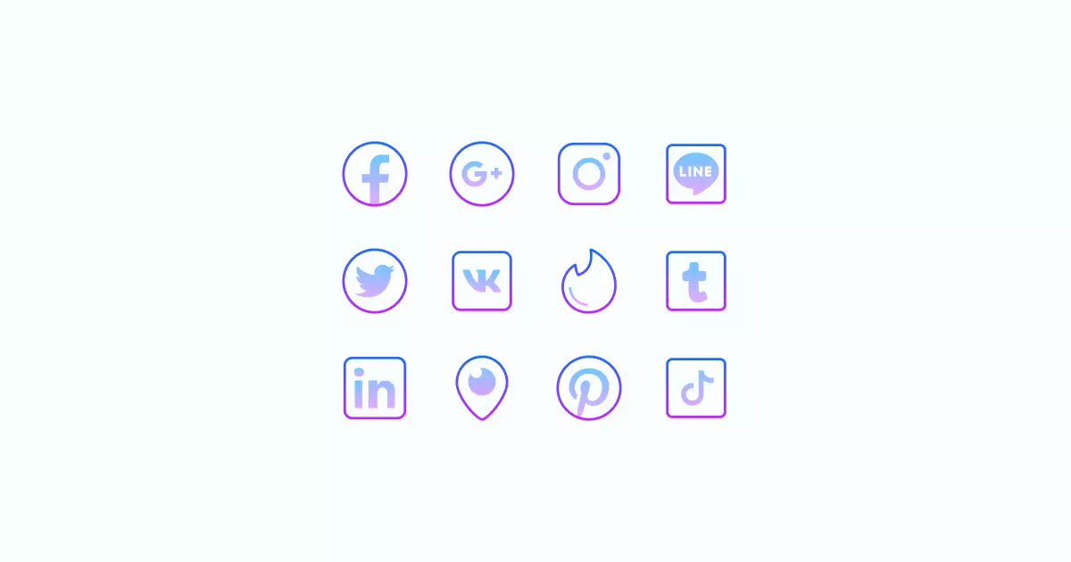 Like, Share, Repost: an ultimate bundle of eye-catching graphics for Social Media Day: icons set in Gradient style on light blue background