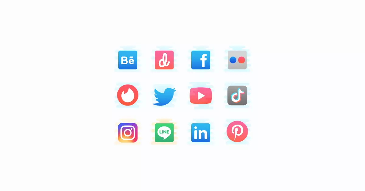 Like, Share, Repost: an ultimate bundle of eye-catching graphics for Social Media Day: icons set in Pastel Glyph style on light grey background