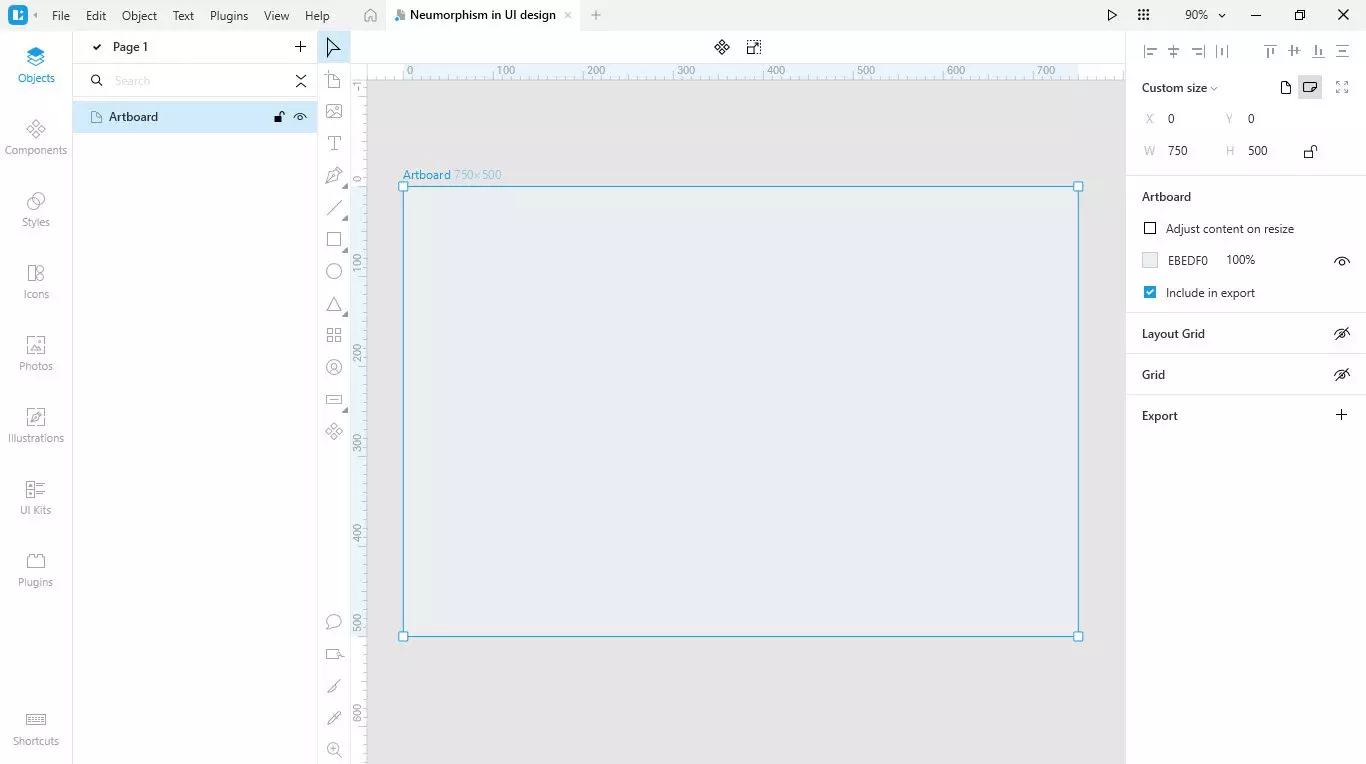Lunacy tutorial: Neumorphism in UI design: Creating a panel