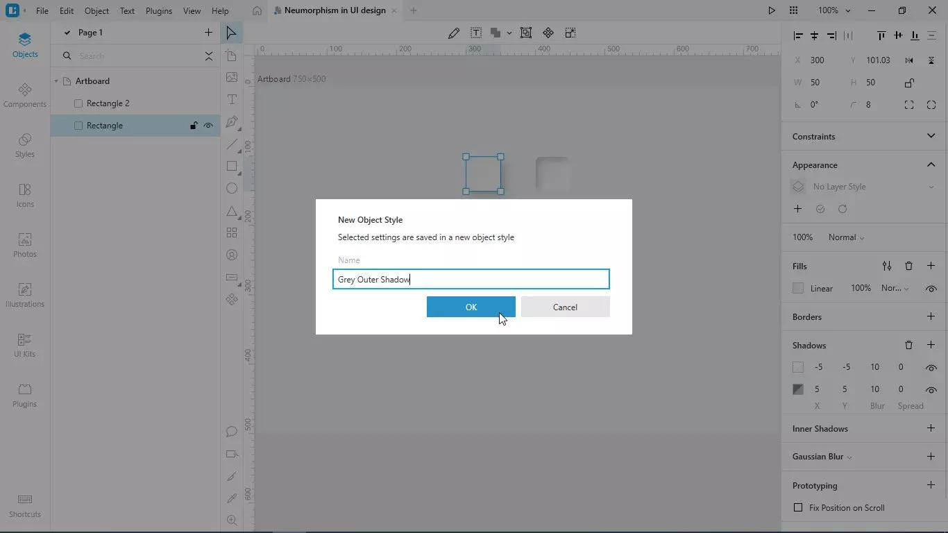Lunacy tutorial: Neumorphism in UI design: Saving a style for further use