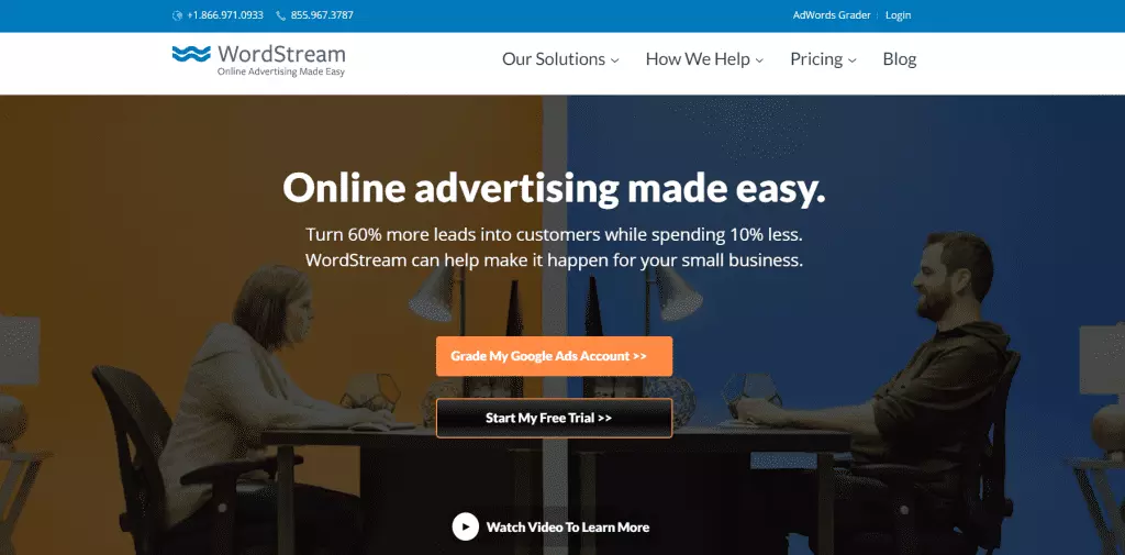 What SEO metrics a UX designer should focus on: A website that reads “online advertising made easy” over a split-screen video.