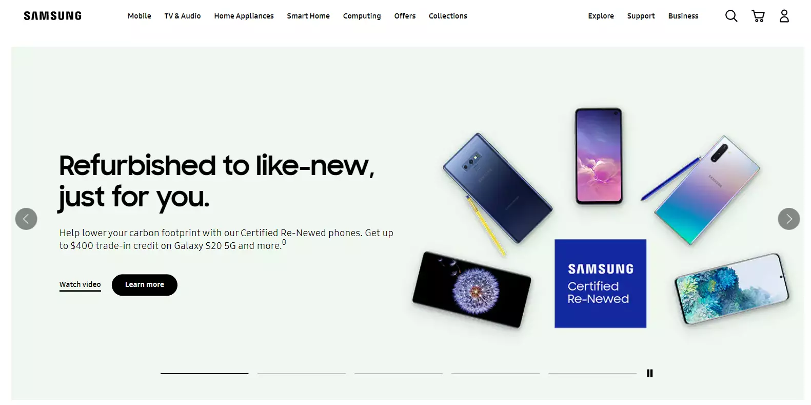 Things I Learned About Language Usage in Multilingual UI Design: Samsung home page in the USA