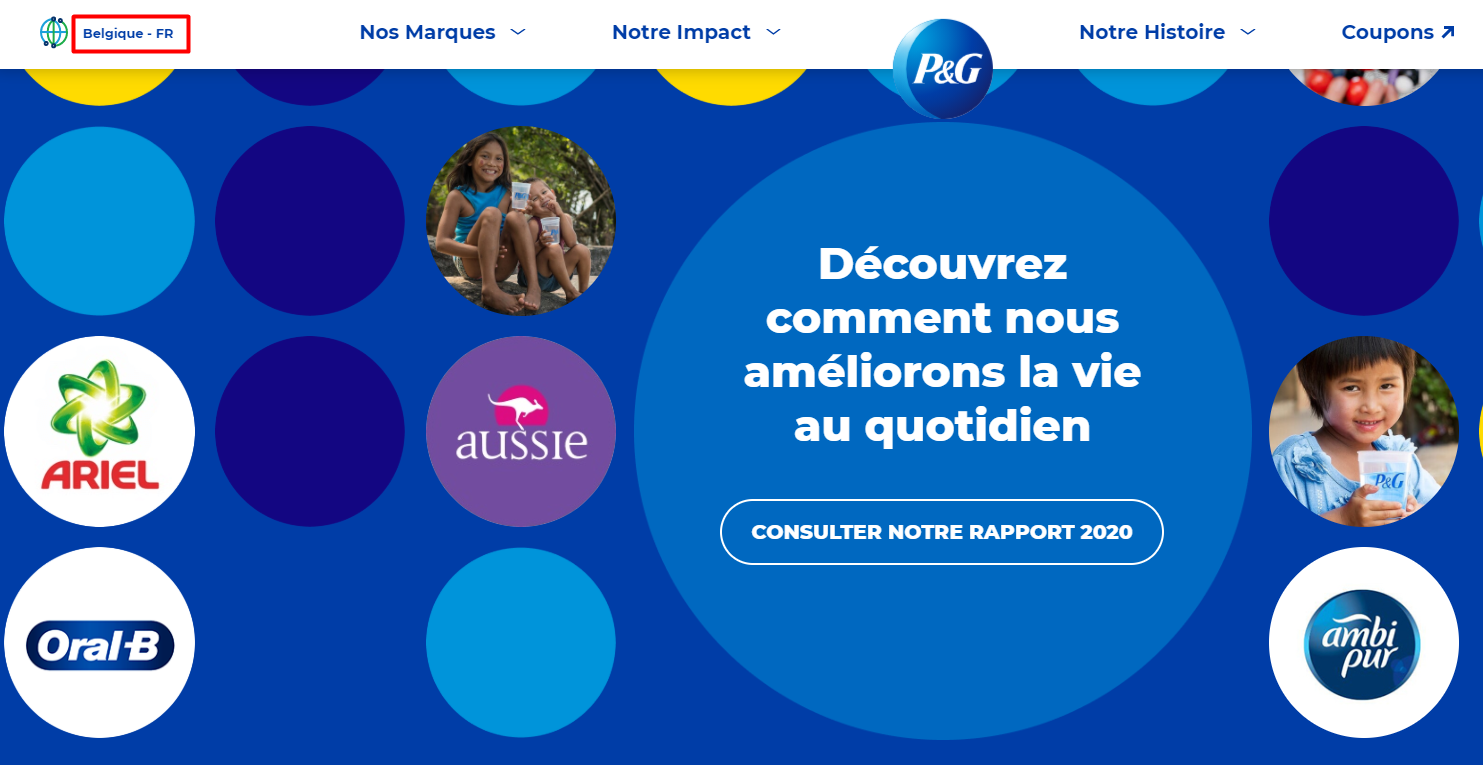 Things I Learned About Language Usage in Multilingual UI Design: P&G home page in Belgium in French