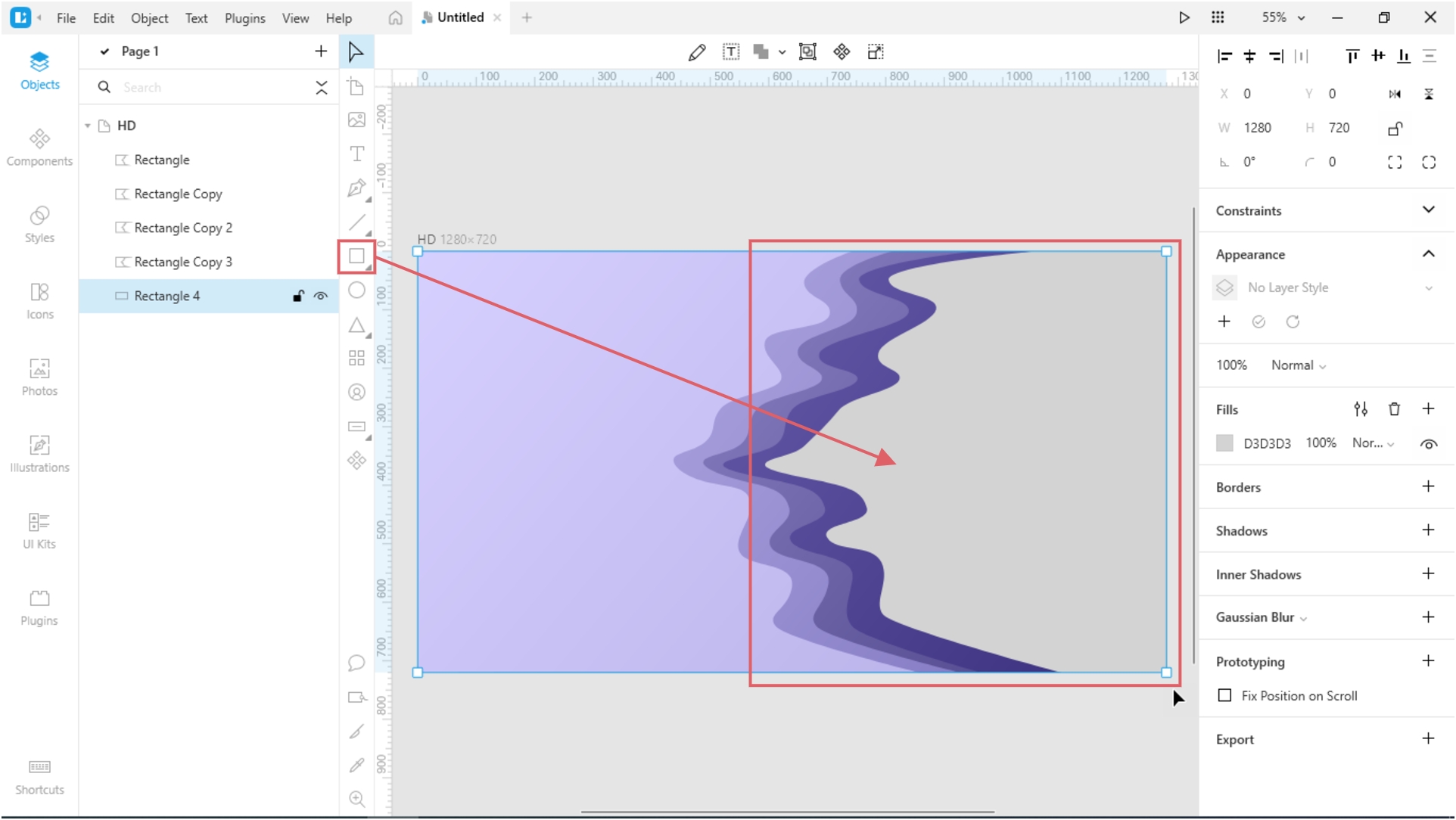 How to Create a Paper Cut-Out Effect in Lunacy: Create one more rectangle