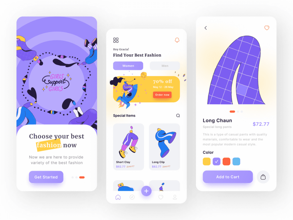 Design inspiration: UI concepts collection with Icons8 graphic elements:  Mobile App of Fashion Shop by Raffialdo Bayu