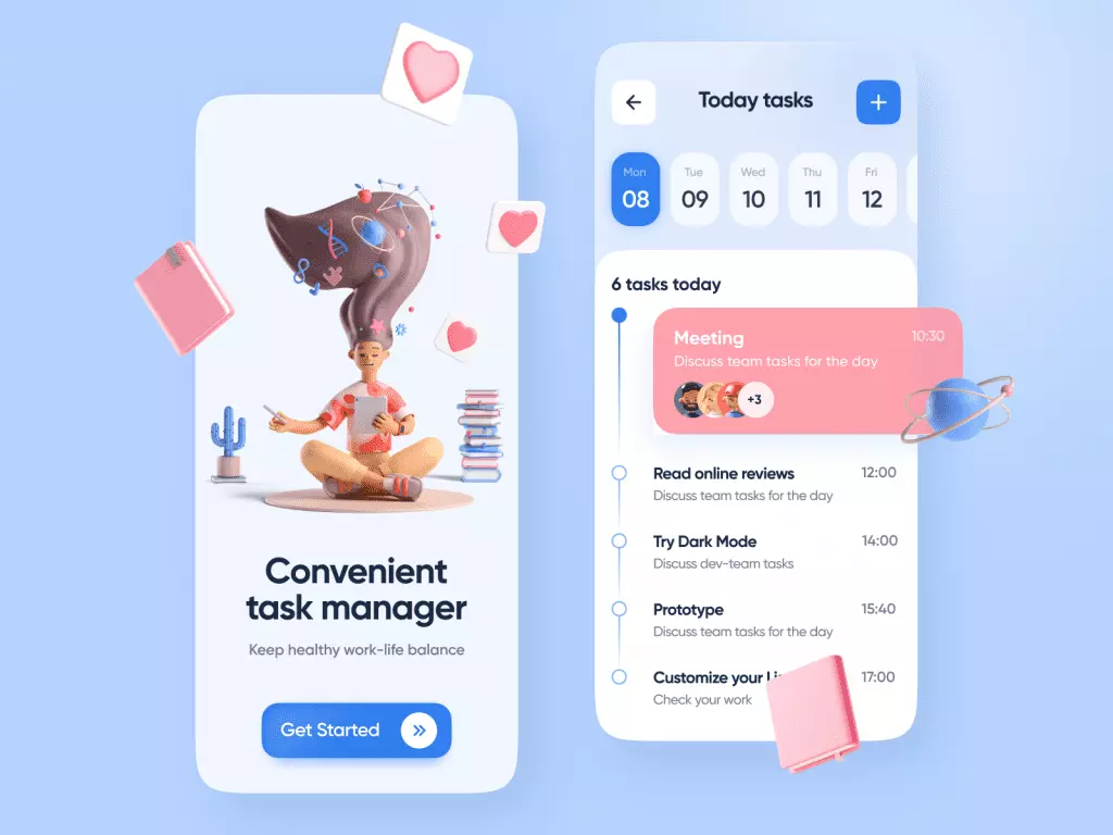 Design inspiration: UI concepts collection with Icons8 graphic elements: Convenient Task Manager concept by Ley