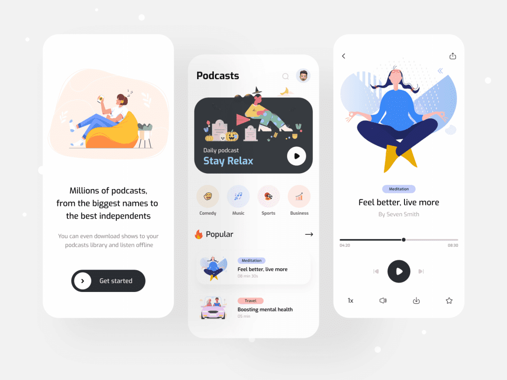 Design inspiration: UI concepts collection with Icons8 graphic elements: Podcasts Mobile App concept by Iqbal Hossain