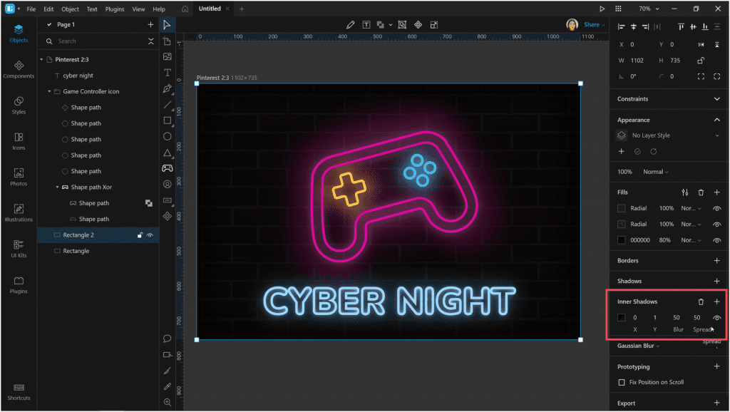 How to create a neon effect in Lunacy: Then change the spread to darken the edges of the image
