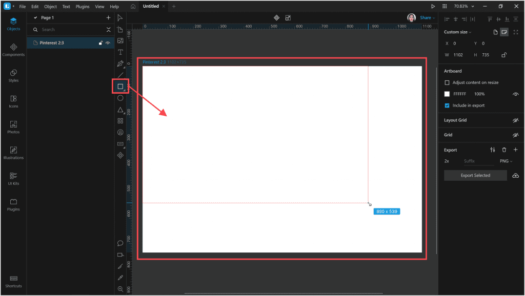 How to create a neon effect in Lunacy: add a rectangle the size of the artboard