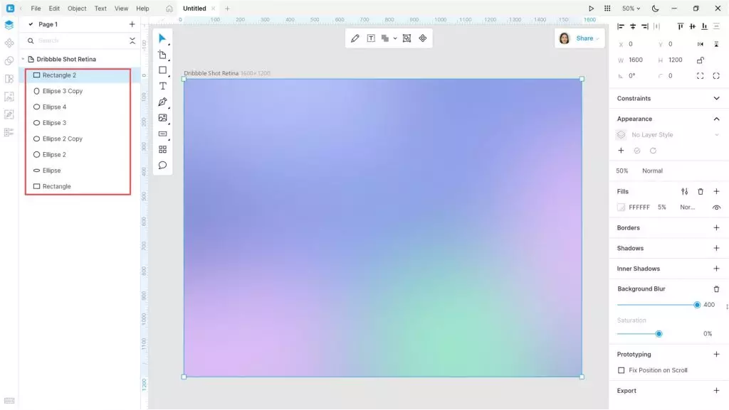 Creating a dribbble shot in Lunacy