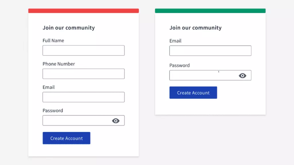 UI tip #1. A screenshot that shows a long and short sign-up forms