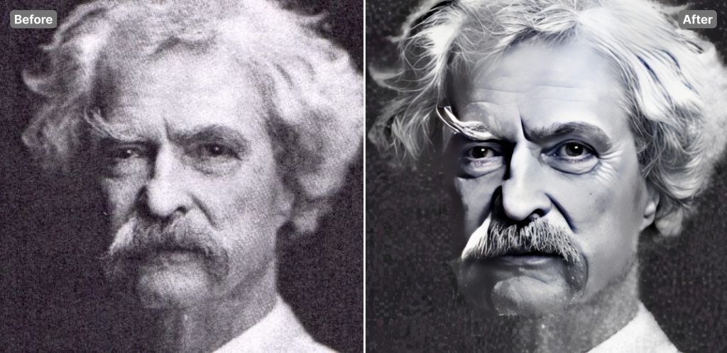Photo of Mark Twain restored by Smart Upscaler