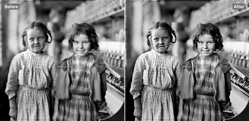 Vintage photo of two girls upscaled by Smart Upscaler