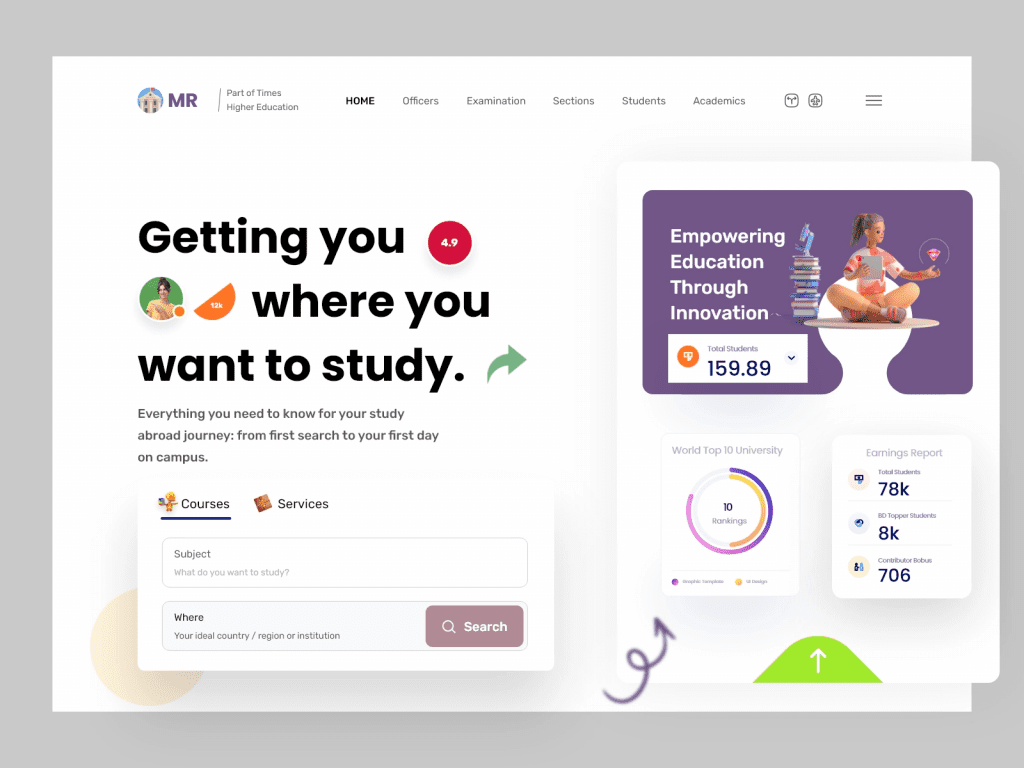 A university website concept by Masud Rana with Casual Life 3D illustrations