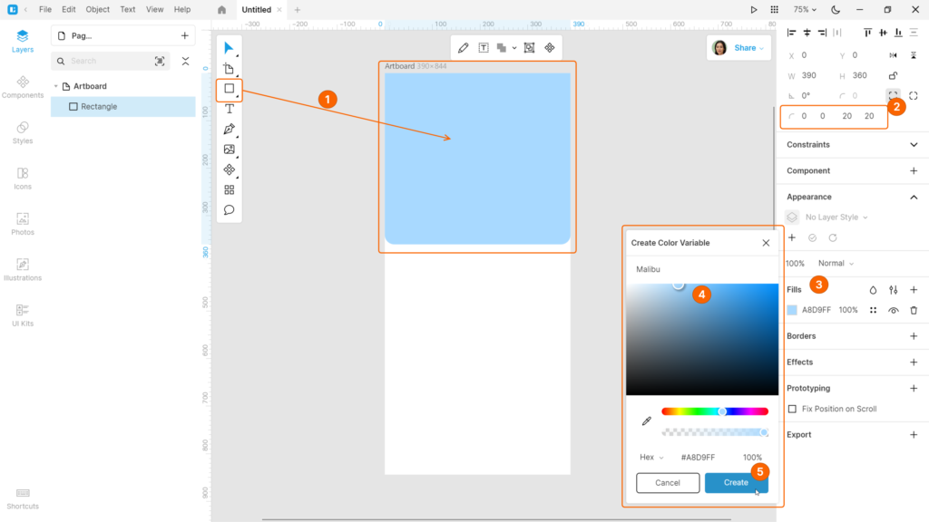 Designing a mobile app in Lunacy Step 2