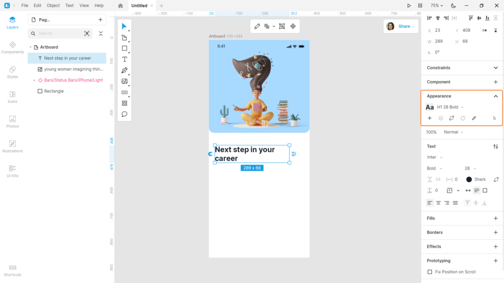 Designing a mobile app in Lunacy Step 6