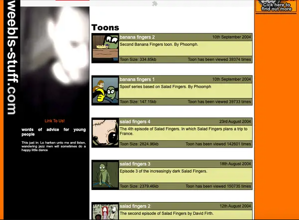 A view of music website from early 2000s