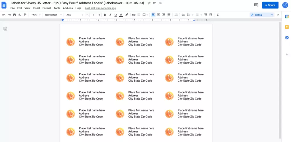 Create & Print Labels google docs add-on
