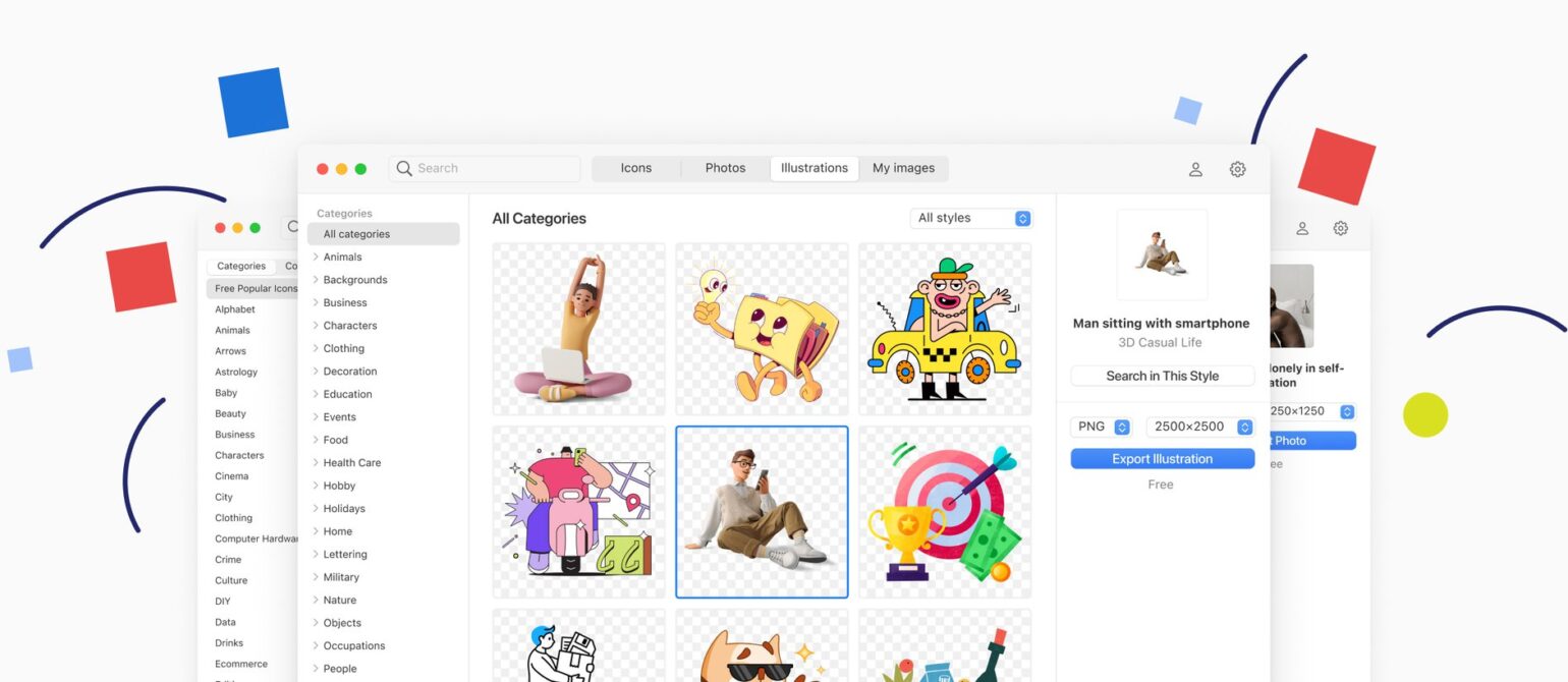 Curated graphics, image organizer, and AI tools in a single app