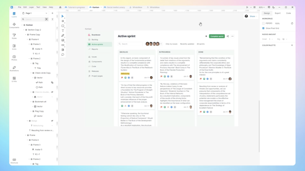 The final version of the Kanban board