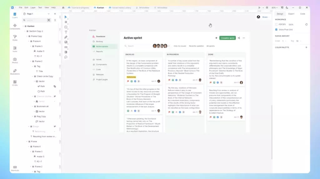 The final version of the Kanban board