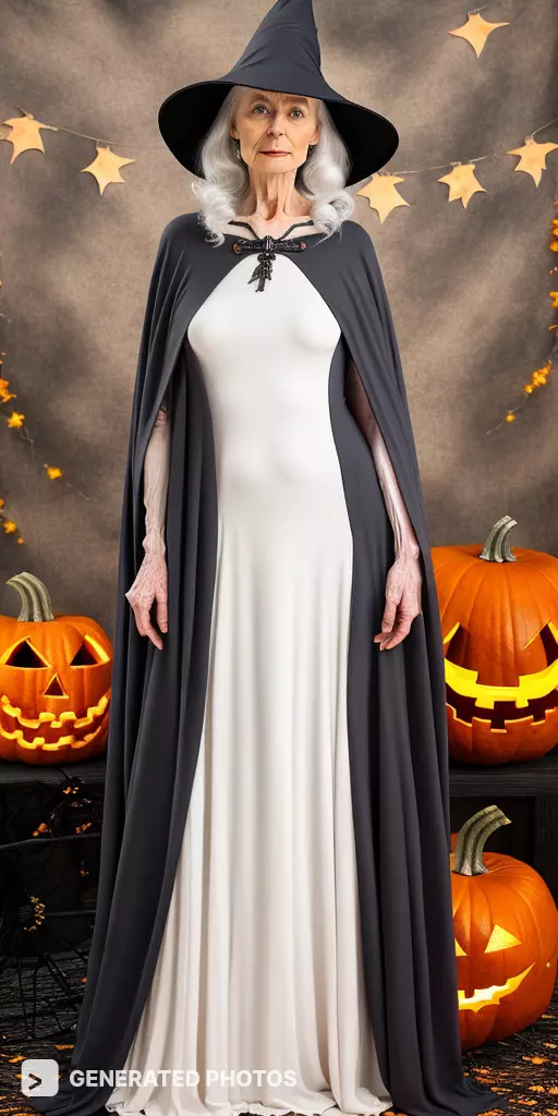 old woman in a witch halloween costume