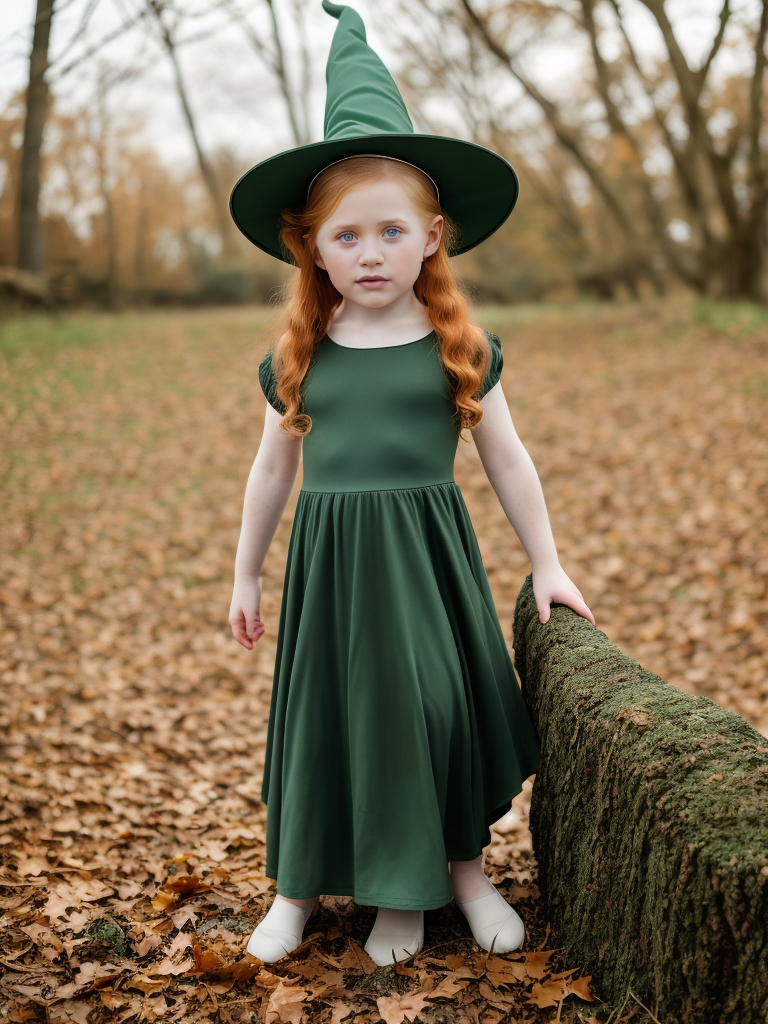 a red haired girl in a green dress
