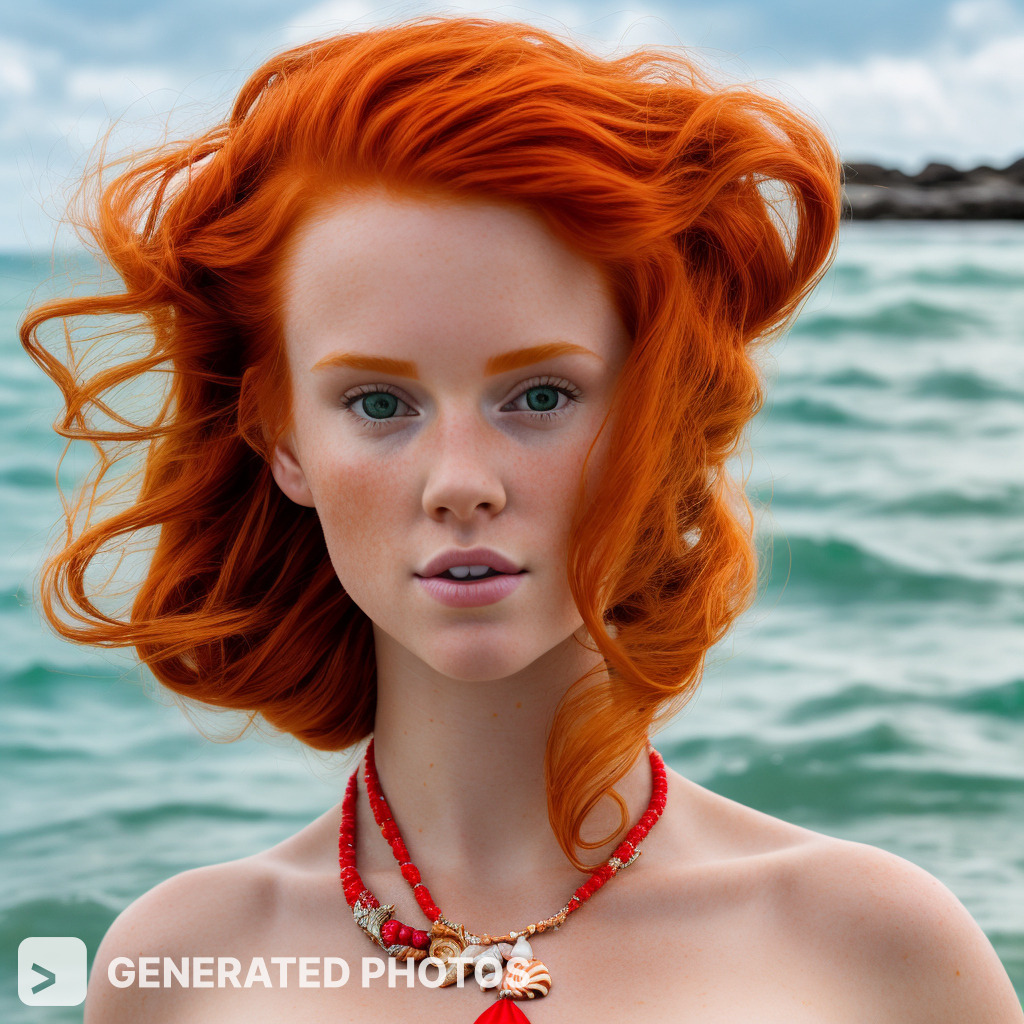 red haired girl in the sea