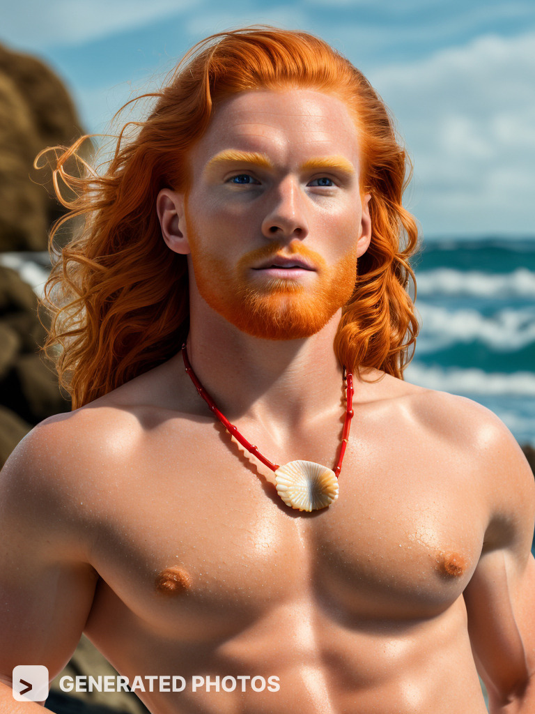 muscular guy with red hair on a beach