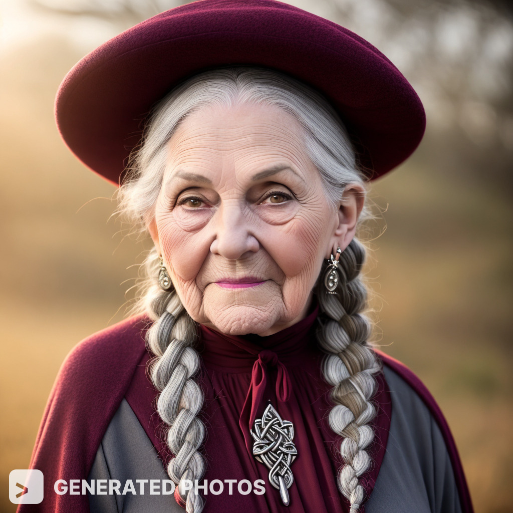 An image of an elderly woman with braided hair and a hat