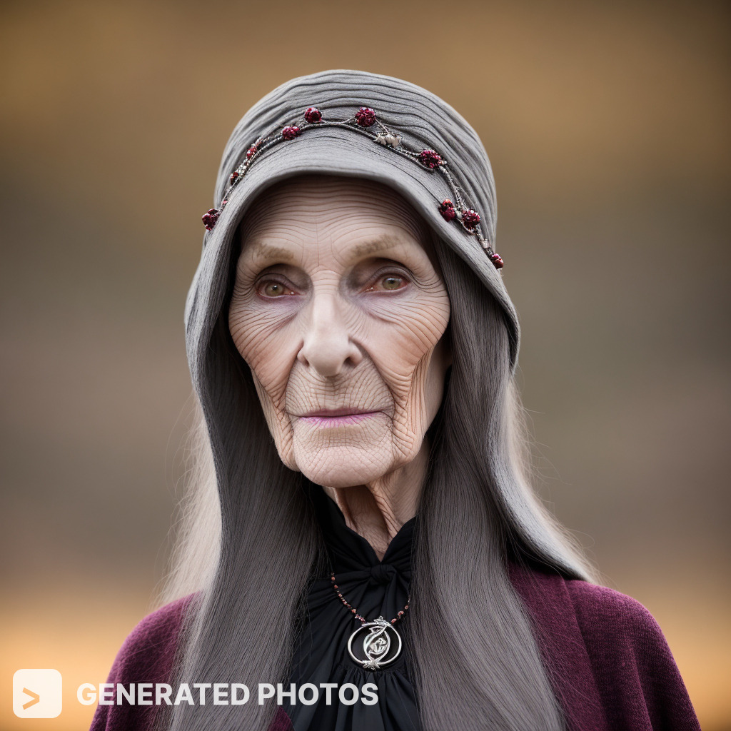 Old woman with hat and flowing hair