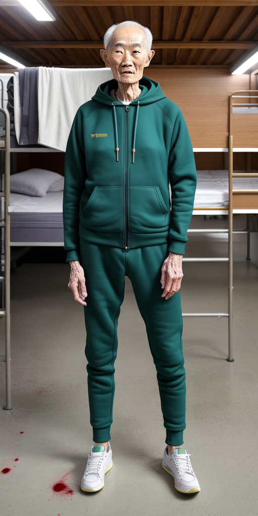 an old man in a green tracksuit