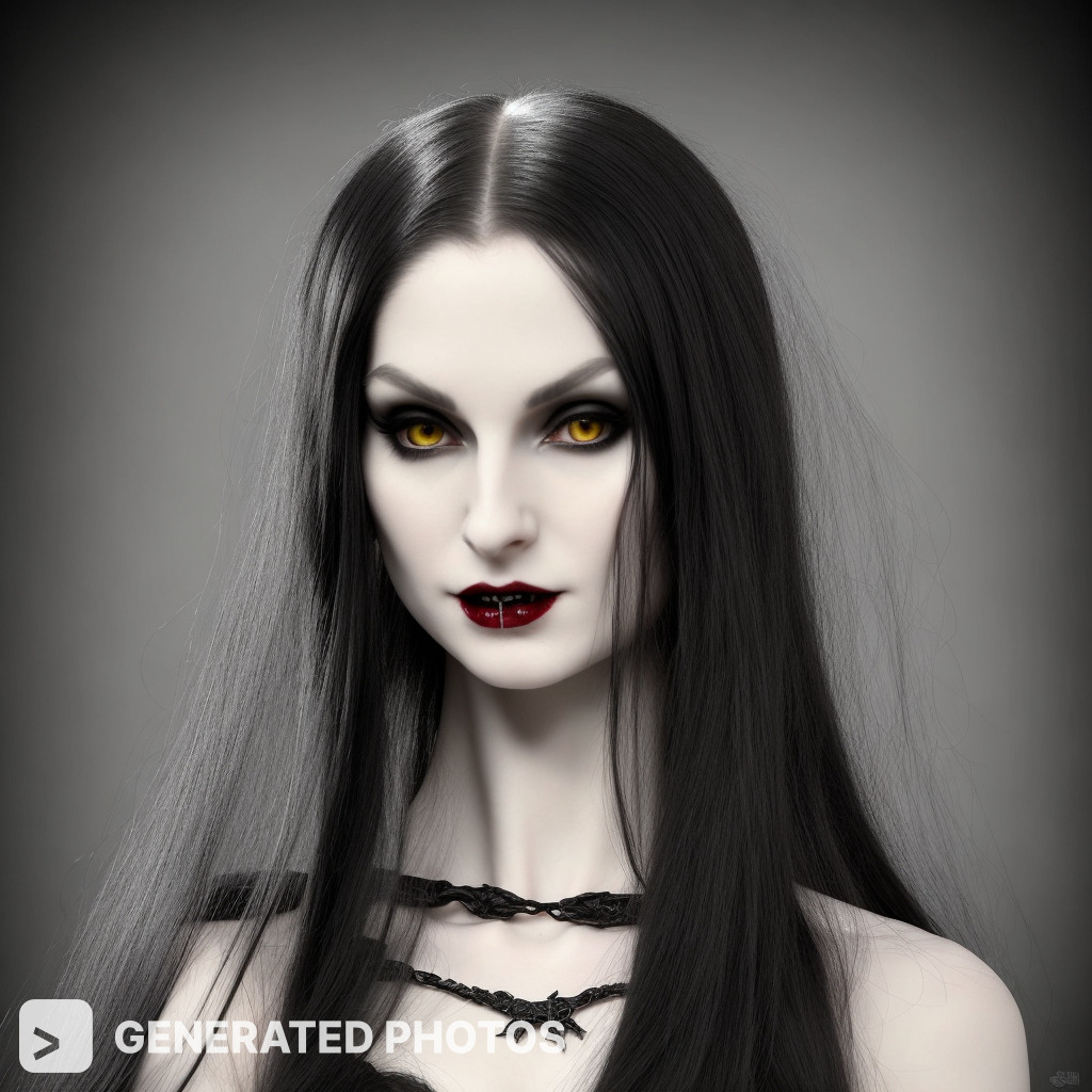 Gothic woman with black hair and red eyes