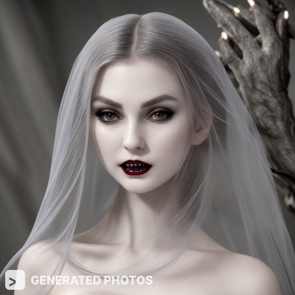 Image of a woman with white hair and black lips