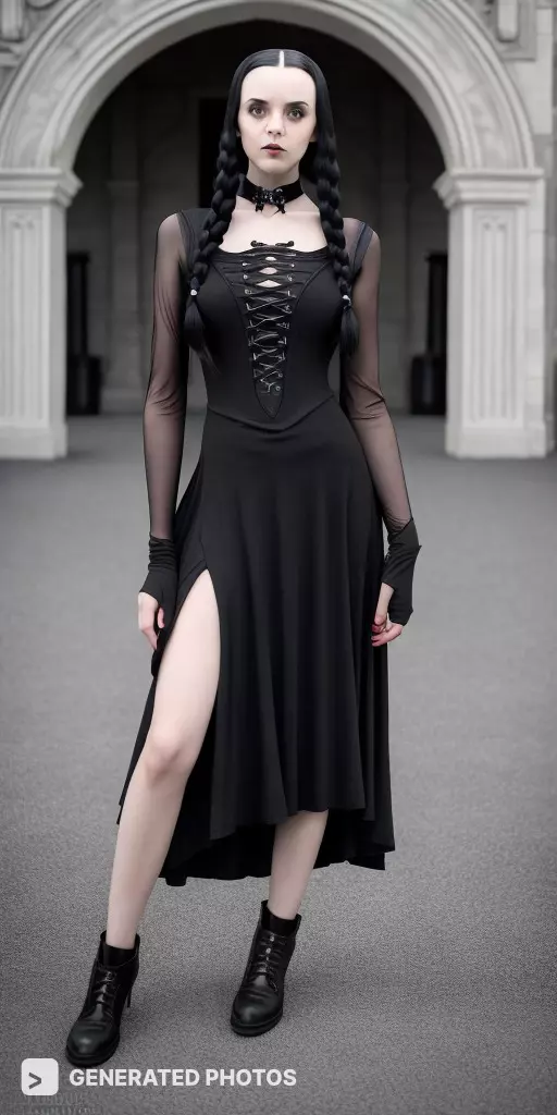 girl in a black dress with two braids