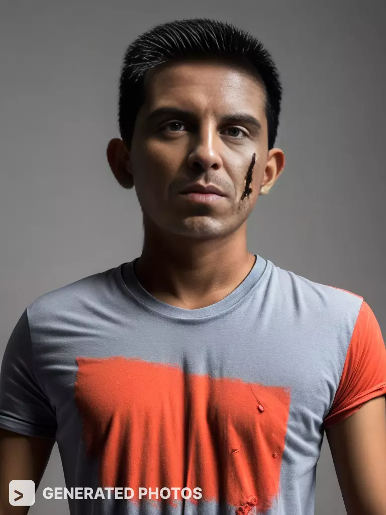 a portrait of a man with a scar on a cheek