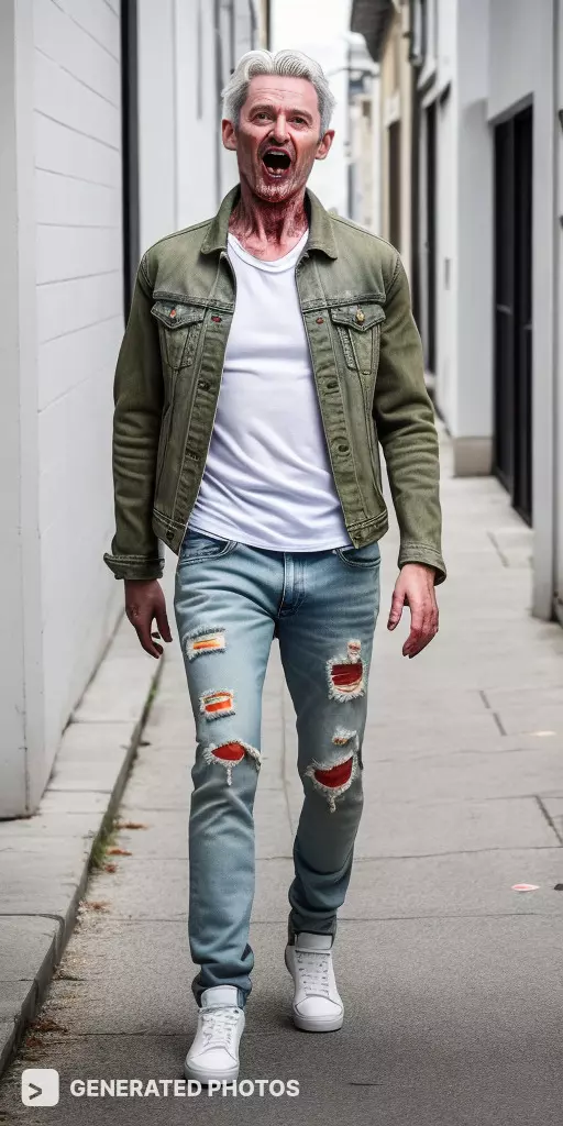 a man in a jacket with a zombie make up