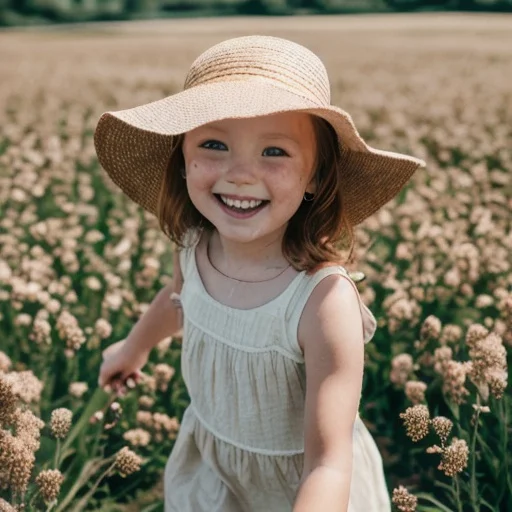 little girl in a field smiling