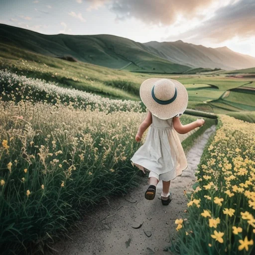 little girl running in a field