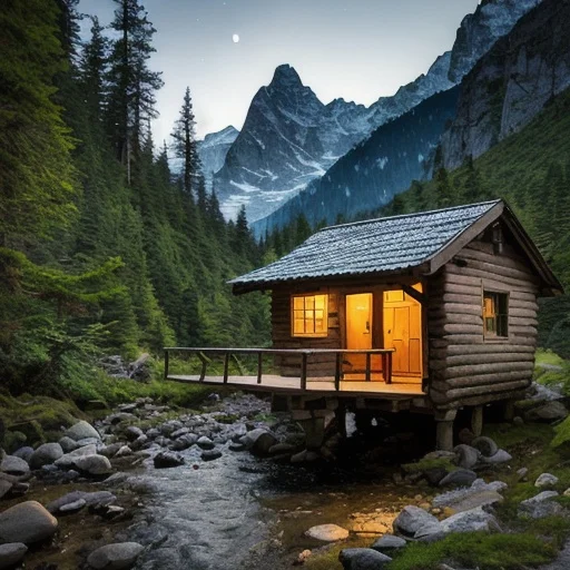 a wooden house in mountains