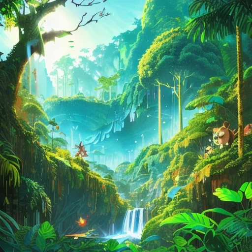 ai generated 2d cartoonish rainforest